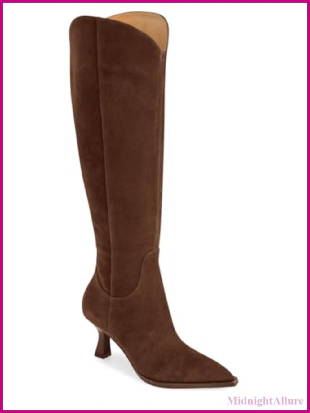 Wide Calf Knee High Boots Kitten Heel Pointed Toe Tall Boots Side Zipper